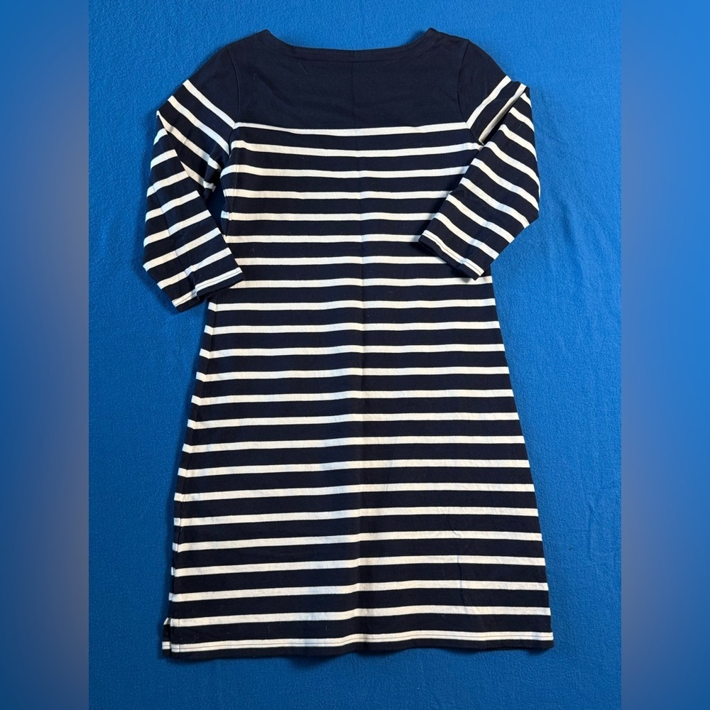 L.L.Bean Women's Heritage Mariner Stripe Dress in Navy & White 100% cotton Sz S - Picture 2 of 4